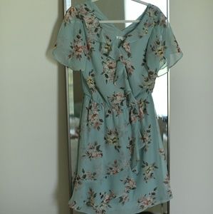 Maurices Blue Floral Flutter Sleeve Wrap Dress